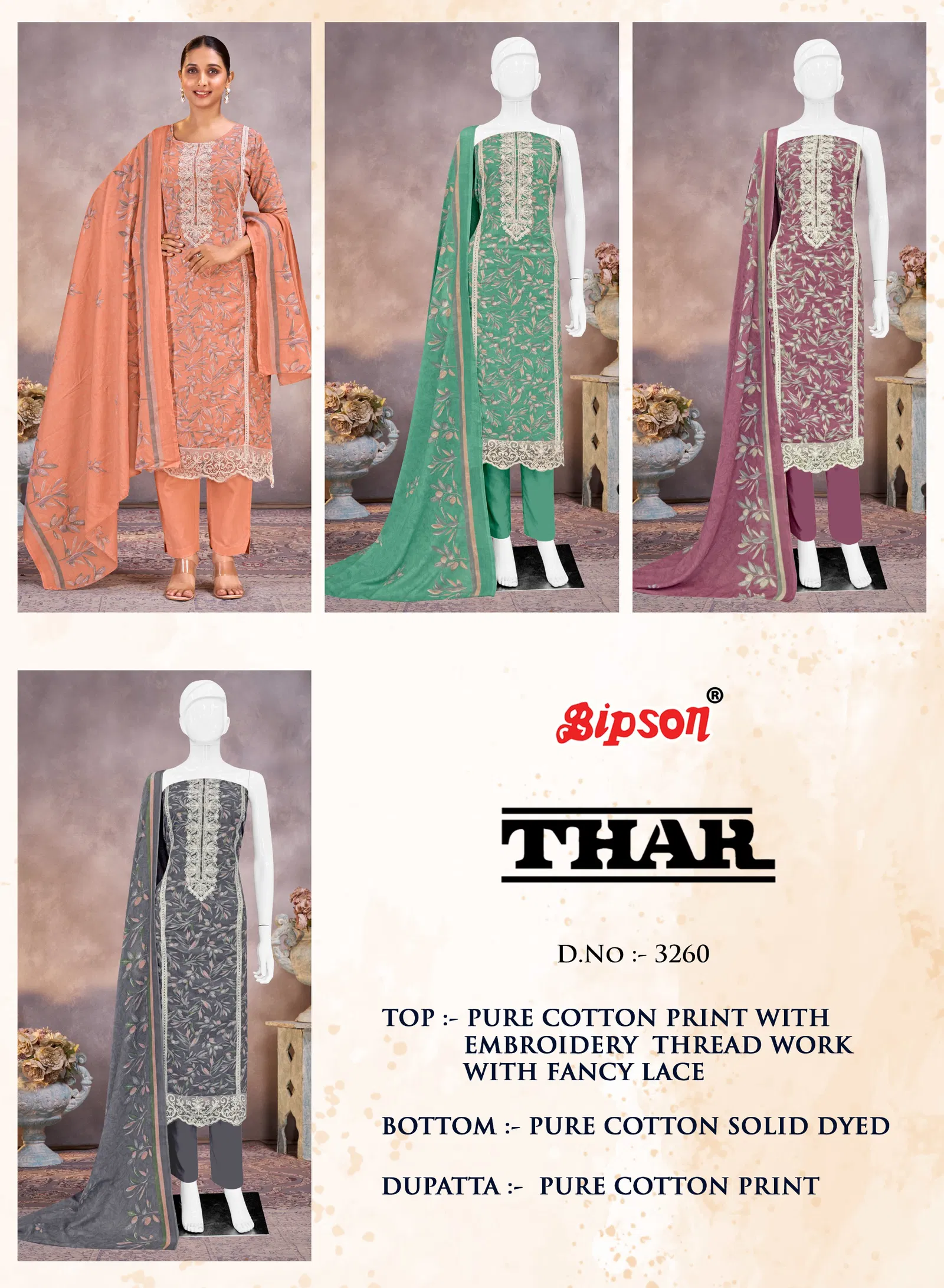 Thar 3260 By Bipson Cotton Printed Dress Material Wholesalers In Delhi